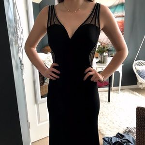 Jovani Low Back Black Jersey Prom Dress